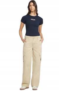 GUESS BEŻOWE SPODNIE BOJÓWKI Z BAWEŁNY PROSTE DŁUGIE 30/30 GMB - Spodnie damskie - miniaturka - grafika 1