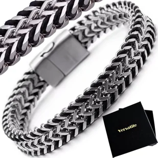 Piękna bransoletka męska, stal, skóra, 22,5cm JAKOŚĆ VERSATILE PREMIUM - Bransolety męskie - miniaturka - grafika 1
