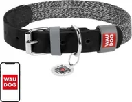 Obroże dla psów - Collar Obroża dla psa z naturalnej skóry i materiału recyklingowego z kodem QR Waudog rozmiar M, szer. 20 mm, czarna - miniaturka - grafika 1