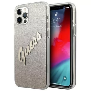 Guess GUHCP12MPCUGLSGO iPhone 12/12 Pro 6,1" złoty/gold hardcase Glitter Gradient Script GUE001091 - Etui i futerały do telefonów - miniaturka - grafika 2