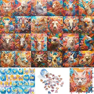 Kalendarz Adwentowy Puzzle Na Boże Narodzenie 1008 Elementów Ze Zwierzętami - Ozdoby bożonarodzeniowe - miniaturka - grafika 1