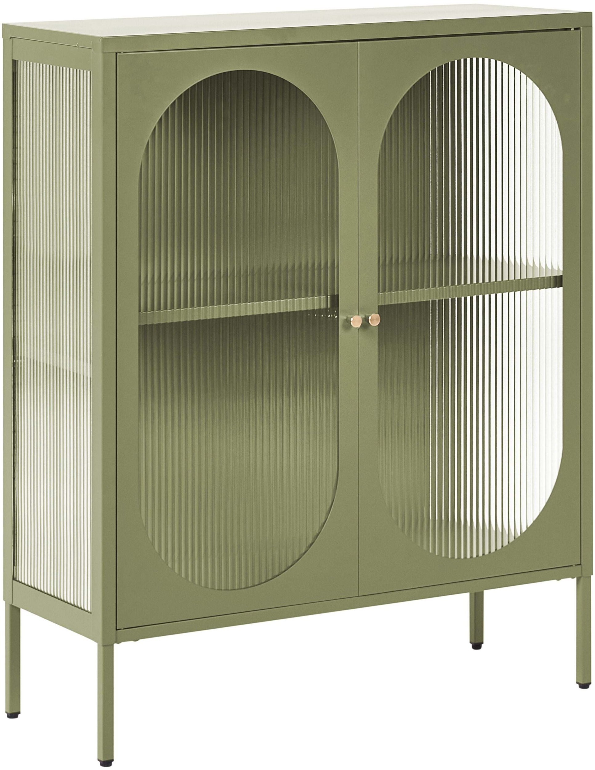 Beliani Szafka ze szklanymi drzwiami SARRE Metal 90 cm Zielony