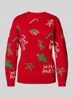 Swetry damskie - Sweter świąteczny o kroju comfort fit ze wzorem całej powierzchni model ‘XMASPARTY’ - miniaturka - grafika 1