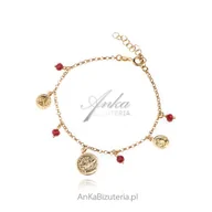 Bransoletki - ankabizuteria.pl Srebrna bransoletka pozłacana z czerwonymi spinelami - miniaturka - grafika 1