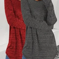 Bluzki damskie - TEMU Zestaw 2 sztuk Damskich Koszulek z Długim Rękawem - Przytulne Bluzki z Okrągłym Dekoltem w Kolorze Czerwonym i Szarym, Niezbędne na Jesień z - miniaturka - grafika 1