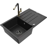 Zlewozmywaki z baterią - Mexen Bruno zlewozmywak granitowy 1-komorowy z ociekaczem i baterią kuchenną Flora, czarny/srebrny metalik - miniaturka - grafika 1