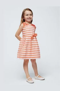 Sukienki i spódniczki dla dziewczynek - Mayoral sukienka z domieszką lnu dziecięca kolor pomarańczowy mini rozkloszowana - grafika 1