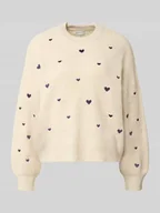 Swetry damskie - Sweter z dzianiny z okrągłym dekoltem i haftami - miniaturka - grafika 1