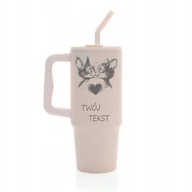 Kubki termiczne - Kubek termiczny 900 ml KOTKI personalizacja z grawerem różowy słomka - miniaturka - grafika 1