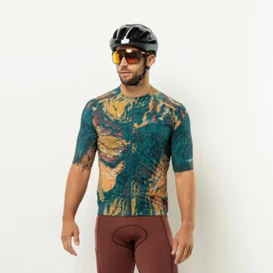Męska koszulka rowerowa Jack Wolfskin GRAVEX PRINTED FZ S/S M STRATA emerald - S - Koszulki męskie - miniaturka - grafika 1