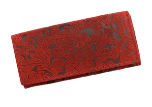Portfel Damski Skórzany Wild Skóra Licowa Duży Z Suwakiem ,,KWIECISTY,, CZERWONY/CIEMNY 19,5 x 10 x 4 [cm] - Portfele - miniaturka - grafika 1