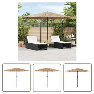 The Living Store Parasol ogrodowy na stalowym słupku - brązowy - 388x388x248 cm - Parasol Ogrodowy - Parasole ogrodowe - miniaturka - grafika 1