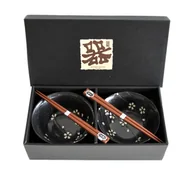 Zestawy do sushi - Zestaw misek pałeczkami BLACK WITH WHITE PETALS MIJ 400 ml 2 szt. - miniaturka - grafika 1