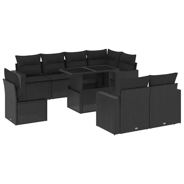 Modułowy zestaw mebli ogrodowych z poduszkami, czarny, rattan PE, wymiary