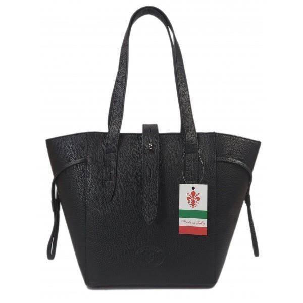 Pakowna włoska torebka skórzana na ramię mieści A4 ,Vera Pelle , Czarna BKL25N