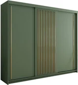 Szafy - BETTSO Szafa przesuwna elegancka szafa do sypialni ze złotymi listwami TIARA 250 Zielony - miniaturka - grafika 1
