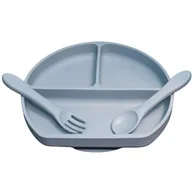 Zestawy naczyń dla dzieci - MYROYS, Silikonowy talerzyk ze sztućcami Niebieski - miniaturka - grafika 1