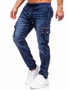 Spodnie męskie - Granatowe spodnie jeansowe joggery bojówki męskie Denley MP0108BS - miniaturka - grafika 1