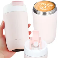 Kubki termiczne - Kubek termiczny termos z ustnikiem słomką na kawę herbatę yerba mate 480ml bidon próżniowy Alogy Stalowy Różowy - miniaturka - grafika 1