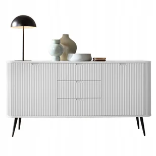 Komoda szeroka ryflowana na czarnych nogach Zova 168 cm Biała - Komody - miniaturka - grafika 1