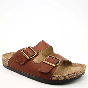 Unisoft 24MN21-7307 klapki męskie skórzane profilaktyczne brąz - Klapki i japonki męskie - miniaturka - grafika 1