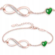 Bransoletki - Bransoletka Pozłacana Zielone Serce Nieskończoność z Cyrkoniami SREBRO 925 - miniaturka - grafika 1