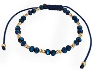 Bransoletki - Złota Bransoletka Sznurkowa 585 Niebieskie Kuleczki Ze Złotymi Diamentowanymi Kulkami - miniaturka - grafika 1