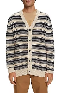 Swetry damskie - ESPRIT Kardigan w paski z dekoltem w serek, 100% bawełna, grantowy, XXL - grafika 1