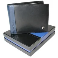 Portfele - Portfel Męski Skórzany PIERRE CARDIN Skóra Licowa Duży Poziomy Bez Zapięcia CZARNY Z Niebieskim Paskiem 8806 - miniaturka - grafika 1