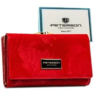 Portfele - Portfel Damski Skórzany Peterson Klamra I Klapka Skóra Naturalna RFID PTN PS-108 CZERWONY 14 x 9 x 3 [cm] - miniaturka - grafika 1