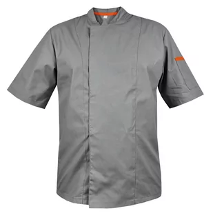 Bluza kucharska szefa kuchni szara z zakrytym zapięciem i pomarańczowymi wstawkami, rękaw krótki L - Fartuchy i rękawice kuchenne - miniaturka - grafika 1
