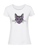Koszulki i topy damskie - Damska koszulka z nadrukiem - Kot kolorowy kolor biały S - miniaturka - grafika 1