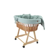 Łóżeczka i kojce - Wiklinowy kosz Mojżesza AMELIA naturalny z pościelą muślinową GOLD khaki. - miniaturka - grafika 1