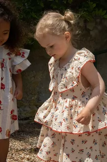 Sukienki i spódniczki dla dziewczynek - Konges Sløjd sukienka bawełniana dziecięca kolor pomarańczowy mini rozkloszowana - grafika 1