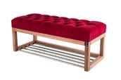 Ławki do przedpokoju - Ławka na buty 140cm EMRAWOOD drewno lite kolor naturalny siedzisko pikowane kolor czerwony - miniaturka - grafika 1