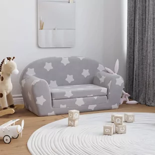 2-osobowa sofa dla dzieci, rozkładana, szara w gwiazdki, plusz Lumarko! - Sofy i kanapy - miniaturka - grafika 1
