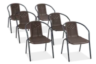 Fotele i krzesła ogrodowe - Zestaw KRZESEŁ Krzesło Ogrodowe SIMPLE Brązowe na Taras metal Komplet 6 szt - miniaturka - grafika 1
