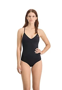 Stroje kąpielowe - PUMA Damski strój kąpielowy z dekoltem w serek, crossback, jednoczęściowy, czarny, XL - grafika 1