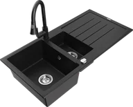 Zlewozmywaki z baterią - Mexen Andres zlewozmywak granitowy 1,5-komorowy z ociekaczem i baterią kuchenną Elia, czarny - 6515-77-670101-70 - miniaturka - grafika 1