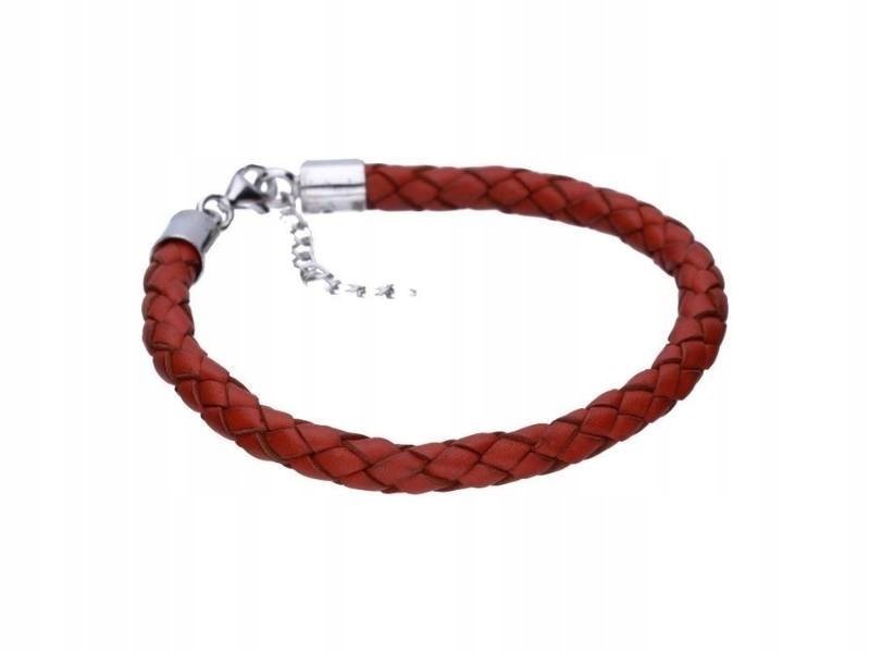 Srebrna bransoletka 925 z czerwonym rzemieniem modny wzór elegancki 21cm