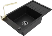 Zlewozmywaki z baterią - Mexen Elias zlewozmywak granitowy 1-komorowy z ociekaczem i baterią kuchenną Rita, czarny - 6511-77-670300-50-B - miniaturka - grafika 1