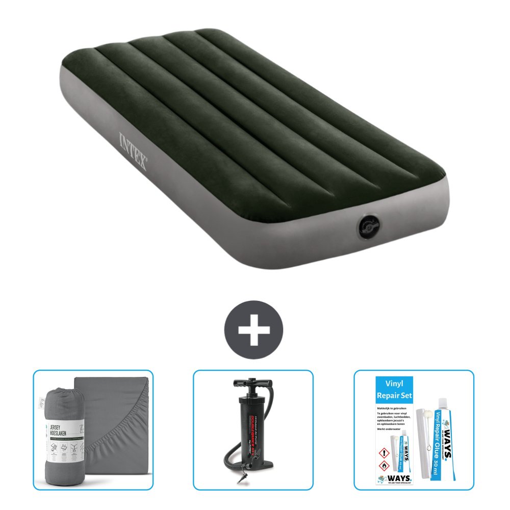 Dmuchane łóżko Intex - 1 osoba - 76 x 191 x 25 cm - zielone - w zestawie prześcieradło - pompka i zestaw naprawczy