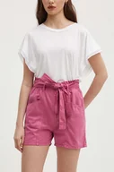Spodenki damskie - Pepe Jeans szorty VALLE damskie kolor różowy gładkie high waist PL801097 - miniaturka - grafika 1