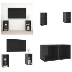 vidaXL Szafki pod telewizor 2 szt. Szary wysoki połysk 72x35x36,5 cm materiał drewnopochodny - szafka pod TV - szafki pod TV - meble pod TV - szafka pod TV - Szafki RTV - miniaturka - grafika 1
