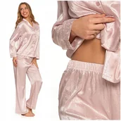 Piżamy damskie - Satynowa Piżama Damska Szerokie Spodnie Luźna Wygodna Delikatna MORAJ M - miniaturka - grafika 1