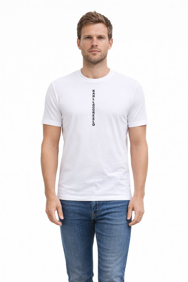 KARL LAGERFELD BIAŁY T-SHIRT MĘSKI Z LOGO NA PRZODZIE OKRĄGŁY DEKOLT M 1I4A