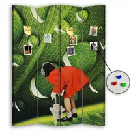 Parawany - Parawan pokojowy FEEBY, Dziewczynka w czerwonej sukience z parasolką liść rosa abstrakcja, Dwustronny PIN 145x170cm 4-częściowy - miniaturka - grafika 1
