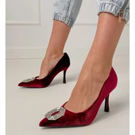 Czółenka - Bordowe czółenka na szpilce z cyrkoniami czerwone - Inna marka - miniaturka - grafika 1