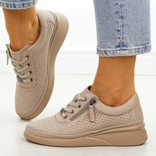 Beżowe ażurowe skórzane półbuty damskie Vinceza 79565 - Półbuty damskie - miniaturka - grafika 1