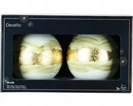 Bombki - Bombki choinkowe szklane 10 cm białe ze złotym pasem zestaw 2 sztuki - miniaturka - grafika 1